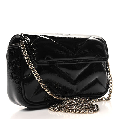 Gucci Patent Lambskin Matelasse Super Mini GG Marmont Shoulder Bag Black 3 of 10