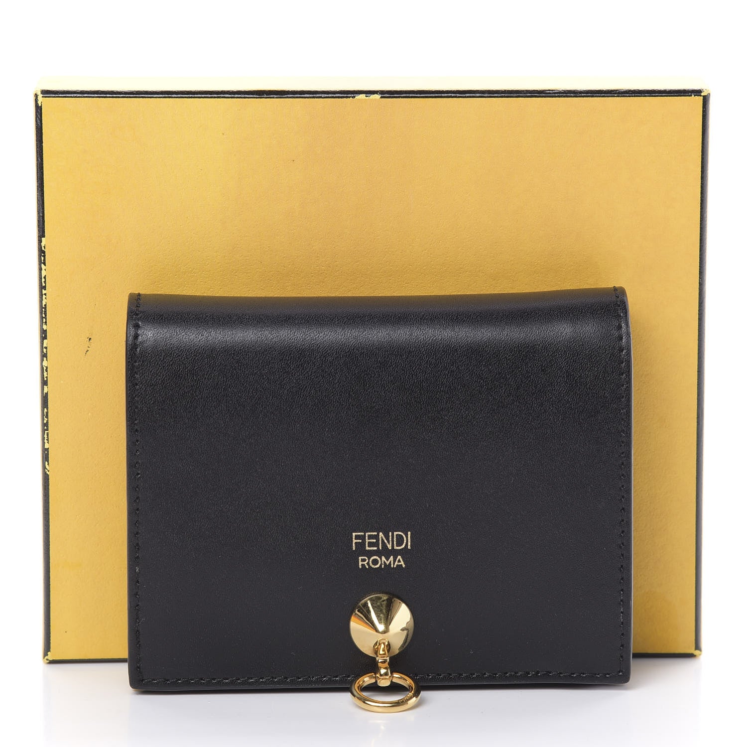 Fendi Vitello Liberty Century Lucido By The Way Compact Bi-Fold Wallet Black 9 of 9