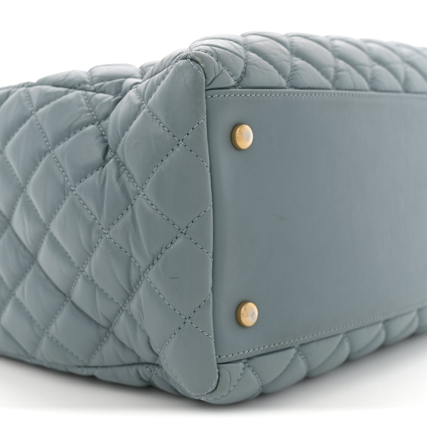 Aged Calfskin Quilted Large Coco Handle ShoppingTote Blue