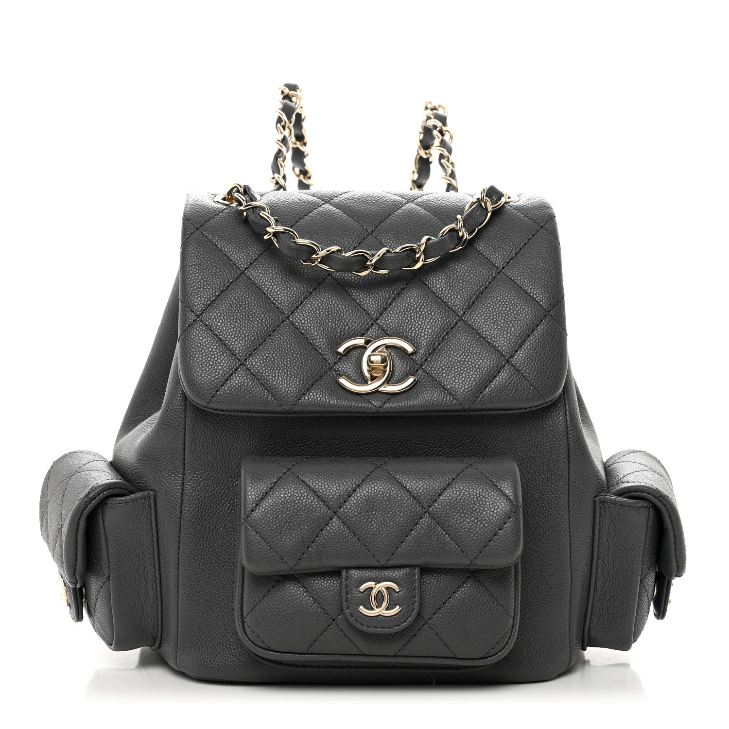 Chanel Shiny Caviar Quilted Pockets Drawstring Backpack Grey 1 of 10