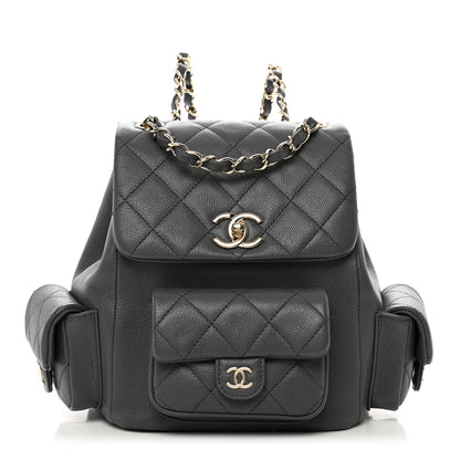 Chanel Shiny Caviar Quilted Pockets Drawstring Backpack Grey 1 of 10