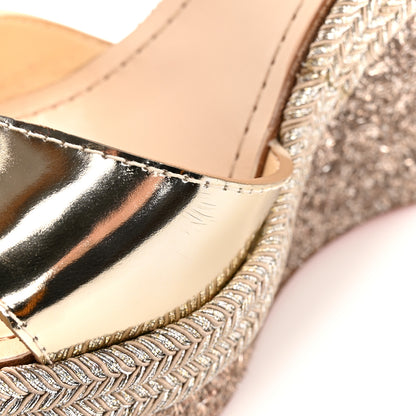 Christian Louboutin Calfskin Glitter Almeria 120 Wedge Sandals 37 Light Gold 11 of 13