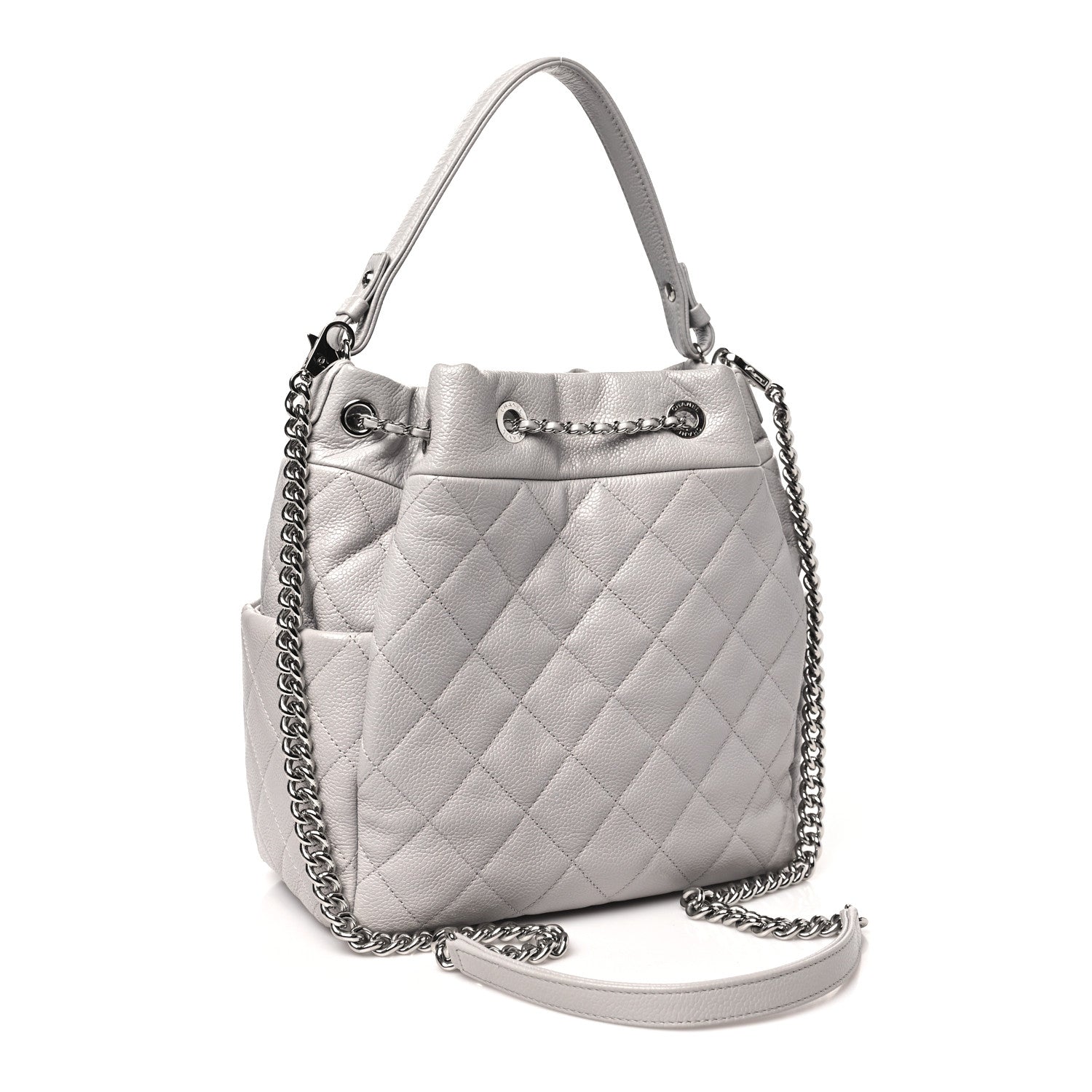 Chanel Caviar Quilted Small Chain Bucket Bag Light Gray 3 of 15