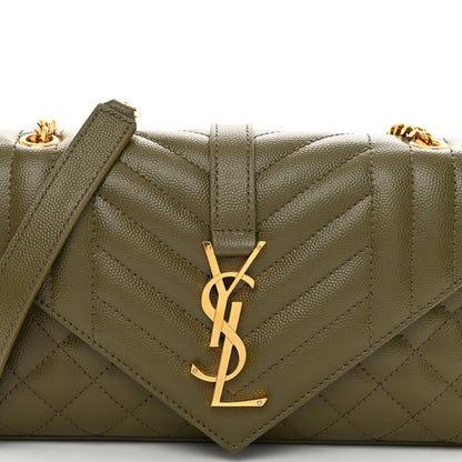 Saint Laurent Grain De Poudre Textured Mixed Matelasse Triquilt Small Monogram Satchel Dark Green 5 of 10