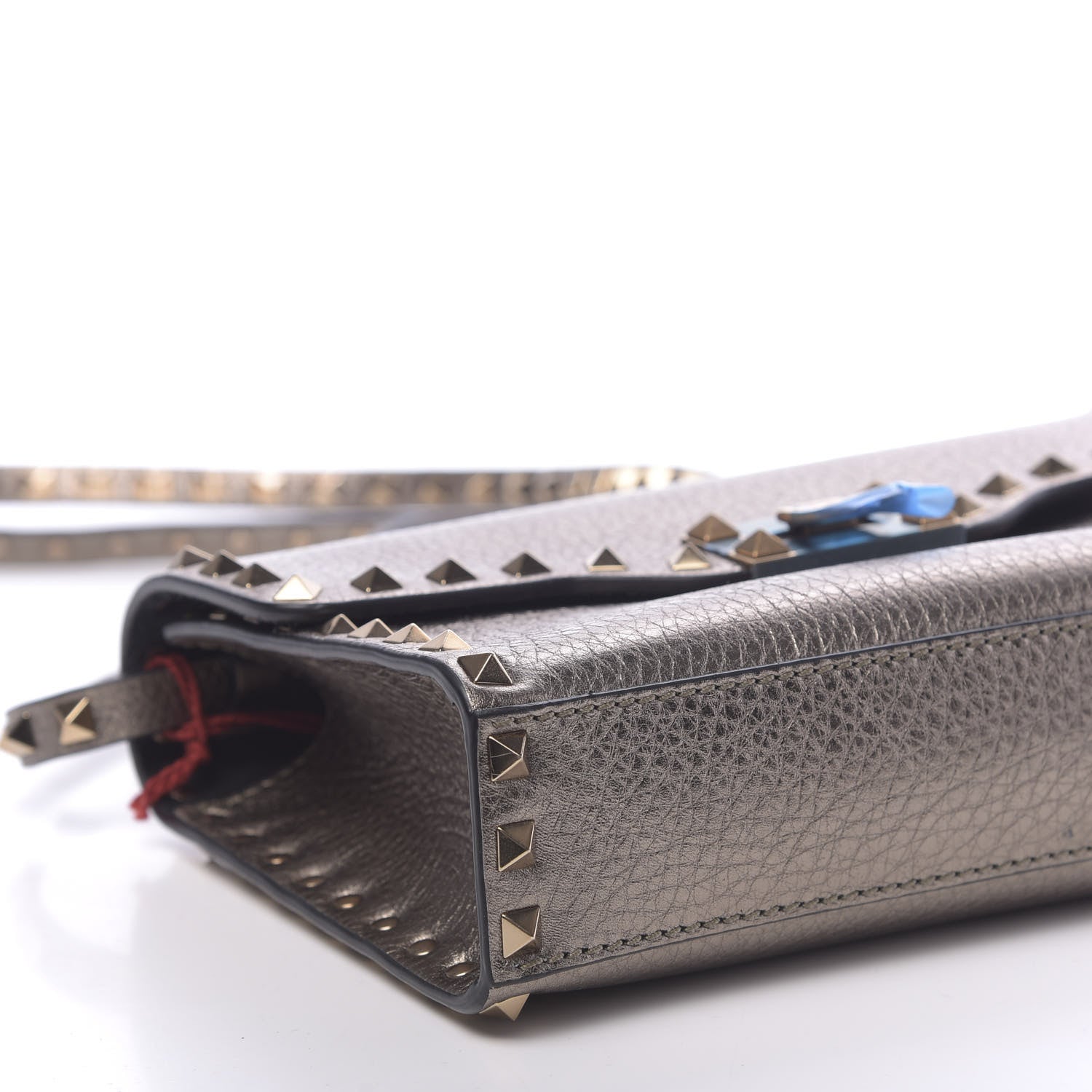 Valentino Garavani Metallic Pebbled Calfskin Medium Rockstud Flip Lock Crossbody Bag Sasso 8 of 12
