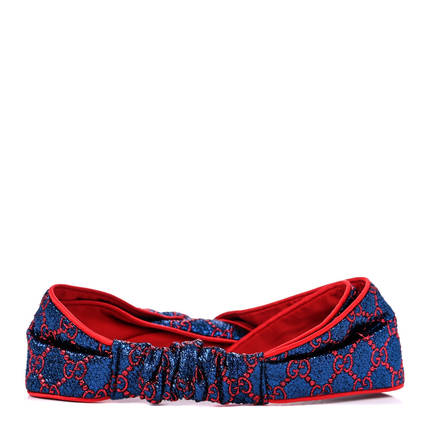 Gucci Metallic Lurex Silk GG Supreme Headband Blue Red 3 of 7