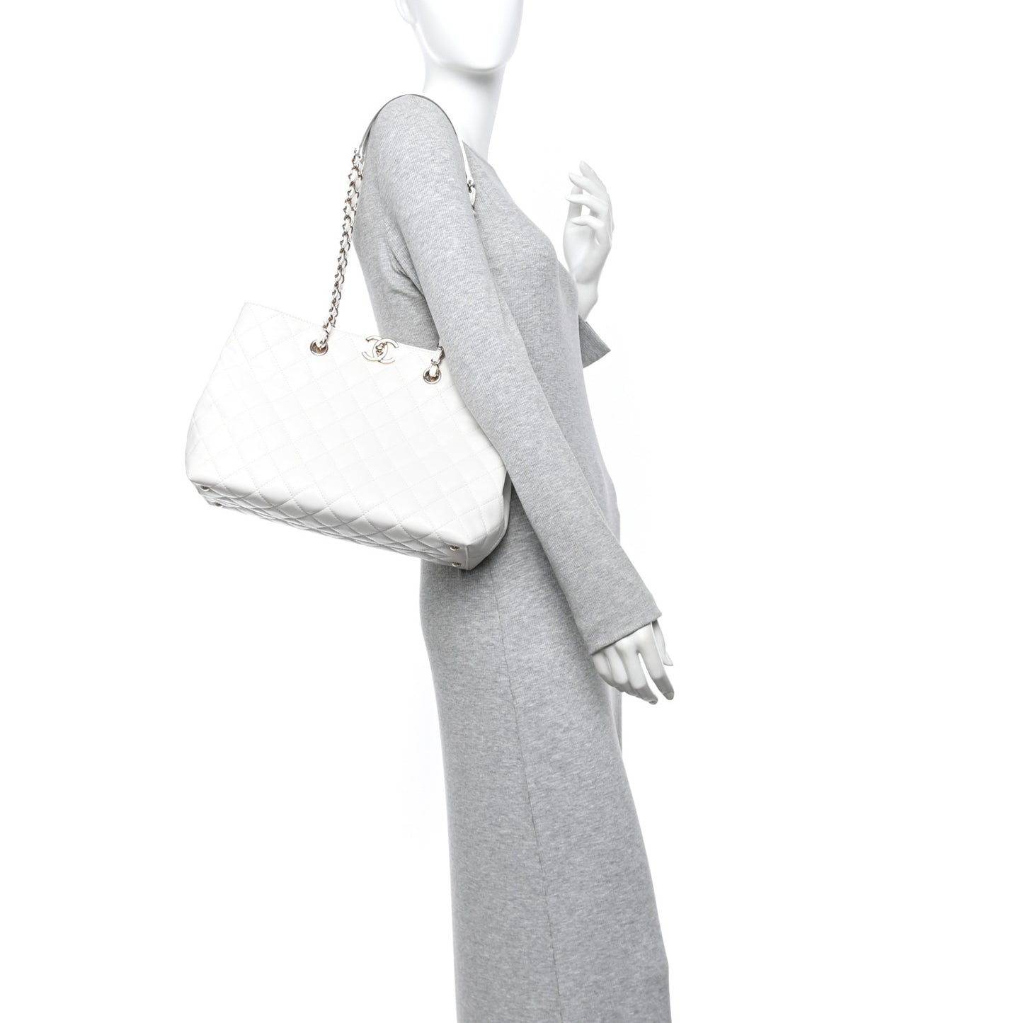 Caviar Quilted Small Shopping Tote White