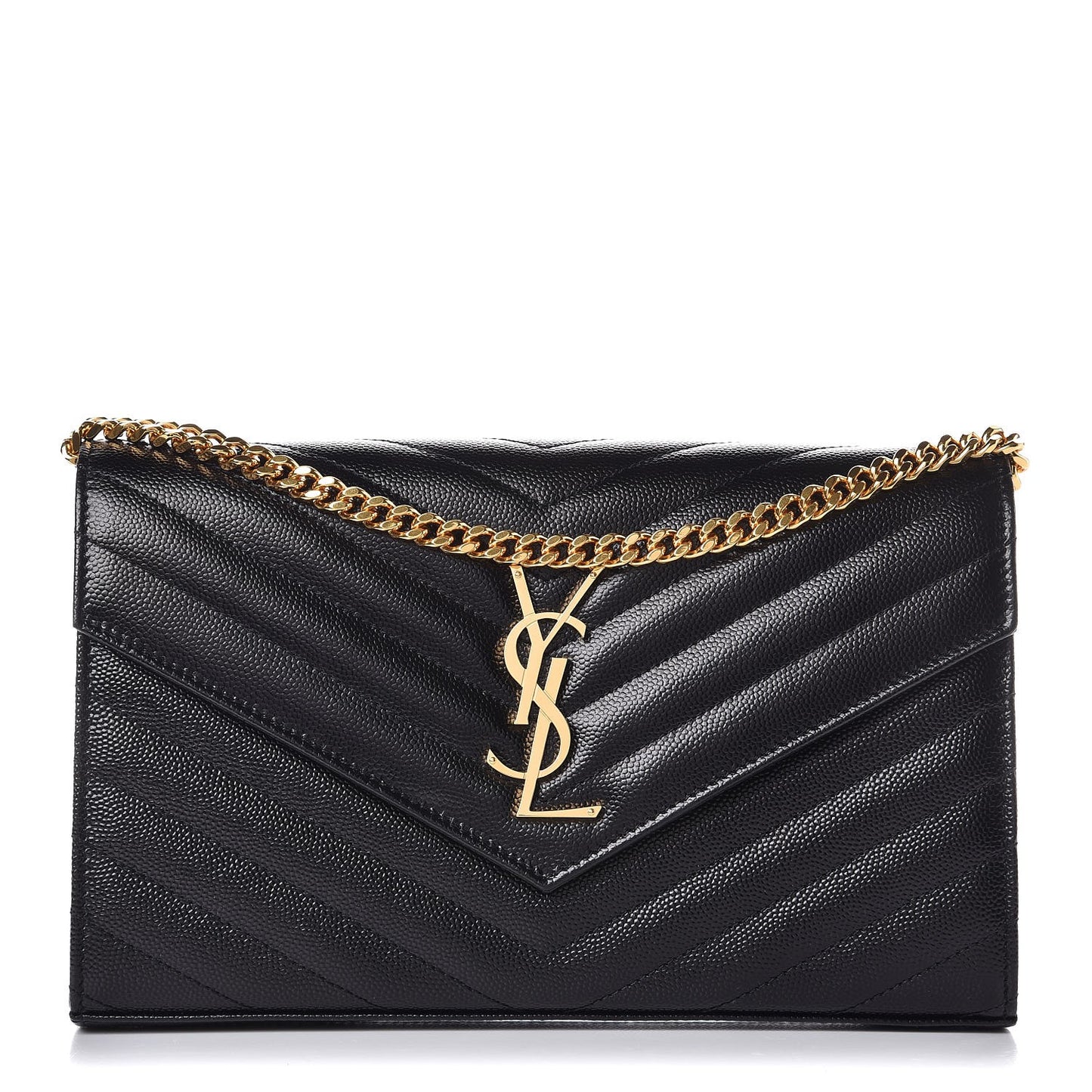 Grain De Poudre Matelasse Chevron Monogram Chain Wallet Black