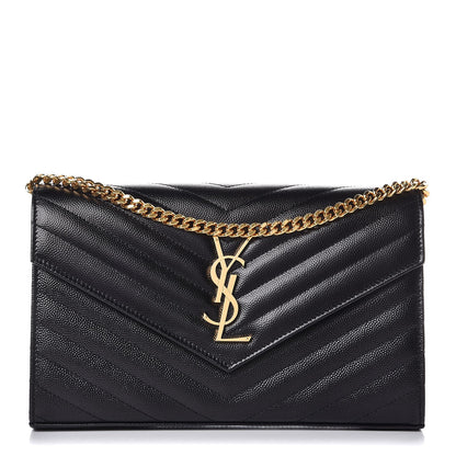 Saint Laurent Grain De Poudre Matelasse Chevron Monogram Chain Wallet Black 1 of 7