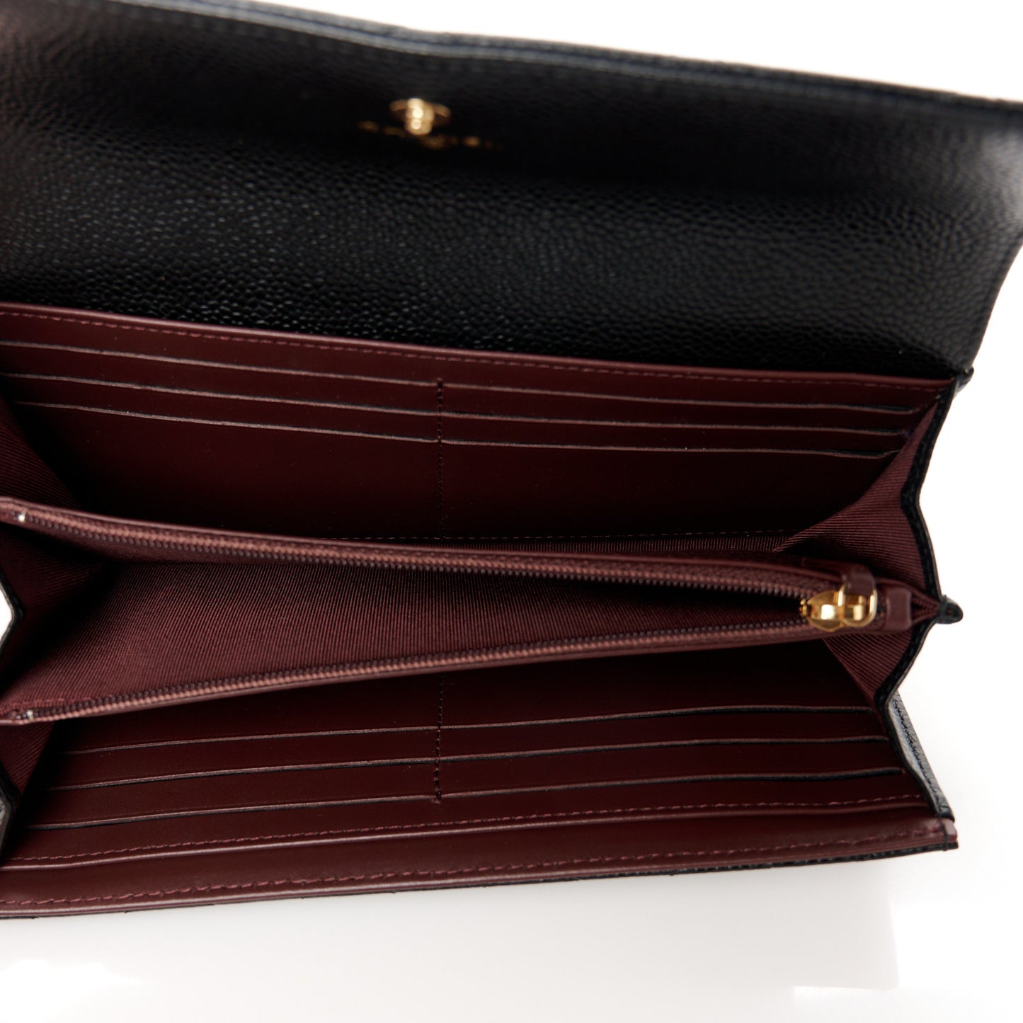 Caviar Quilted Large Gusset Flap Wallet Black