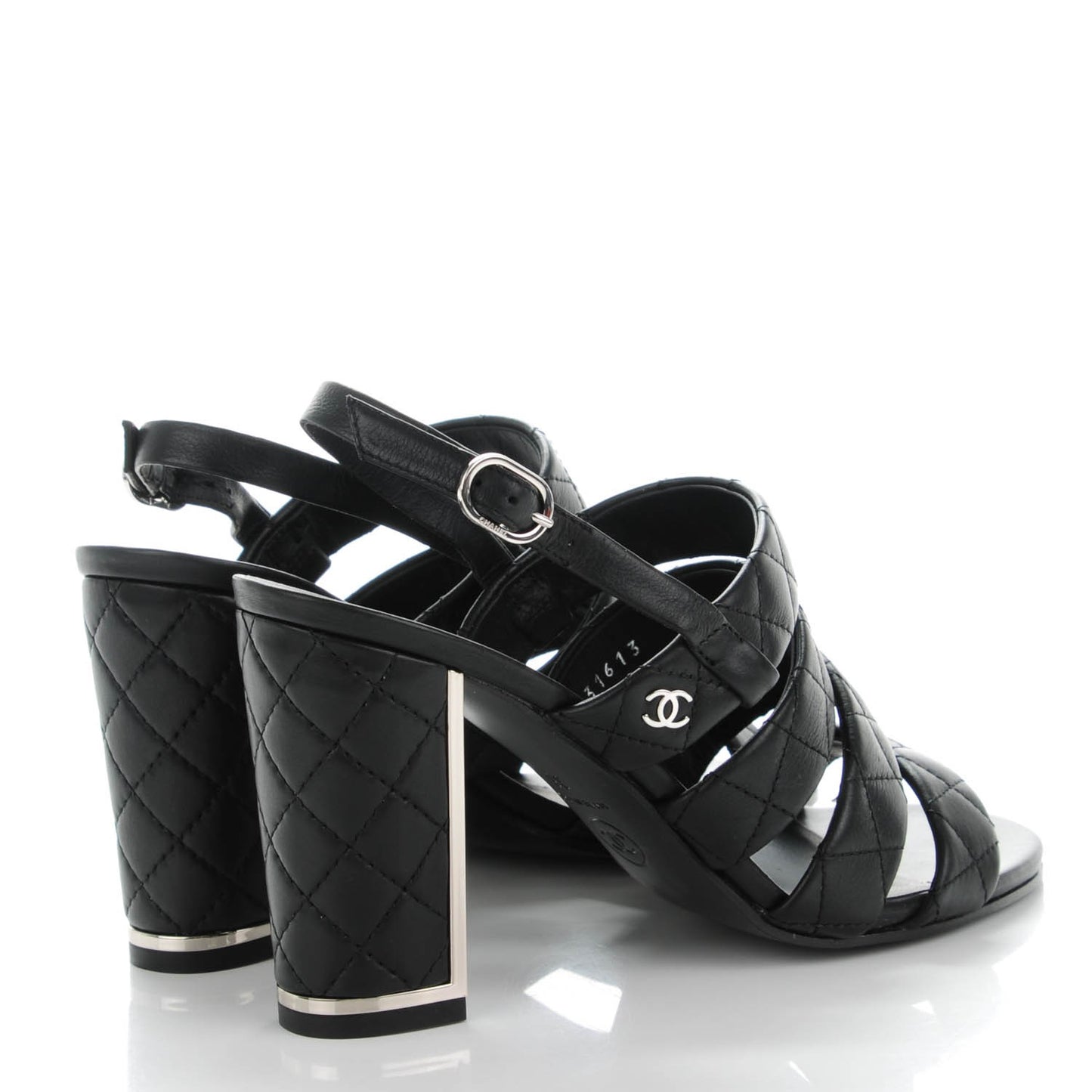 Calfskin Quilted Sandals 36 Black