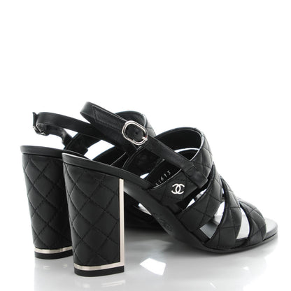 Chanel Calfskin Quilted Sandals 36 Black 4 of 9