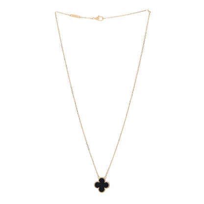 Van Cleef & Arpels 18K Yellow Gold Black Onyx Vintage Alhambra Pendant Necklace 3 of 5