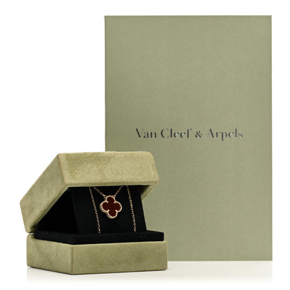 Van Cleef & Arpels 18K Yellow Gold Carnelian Vintage Alhambra Pendant Necklace 5 of 5