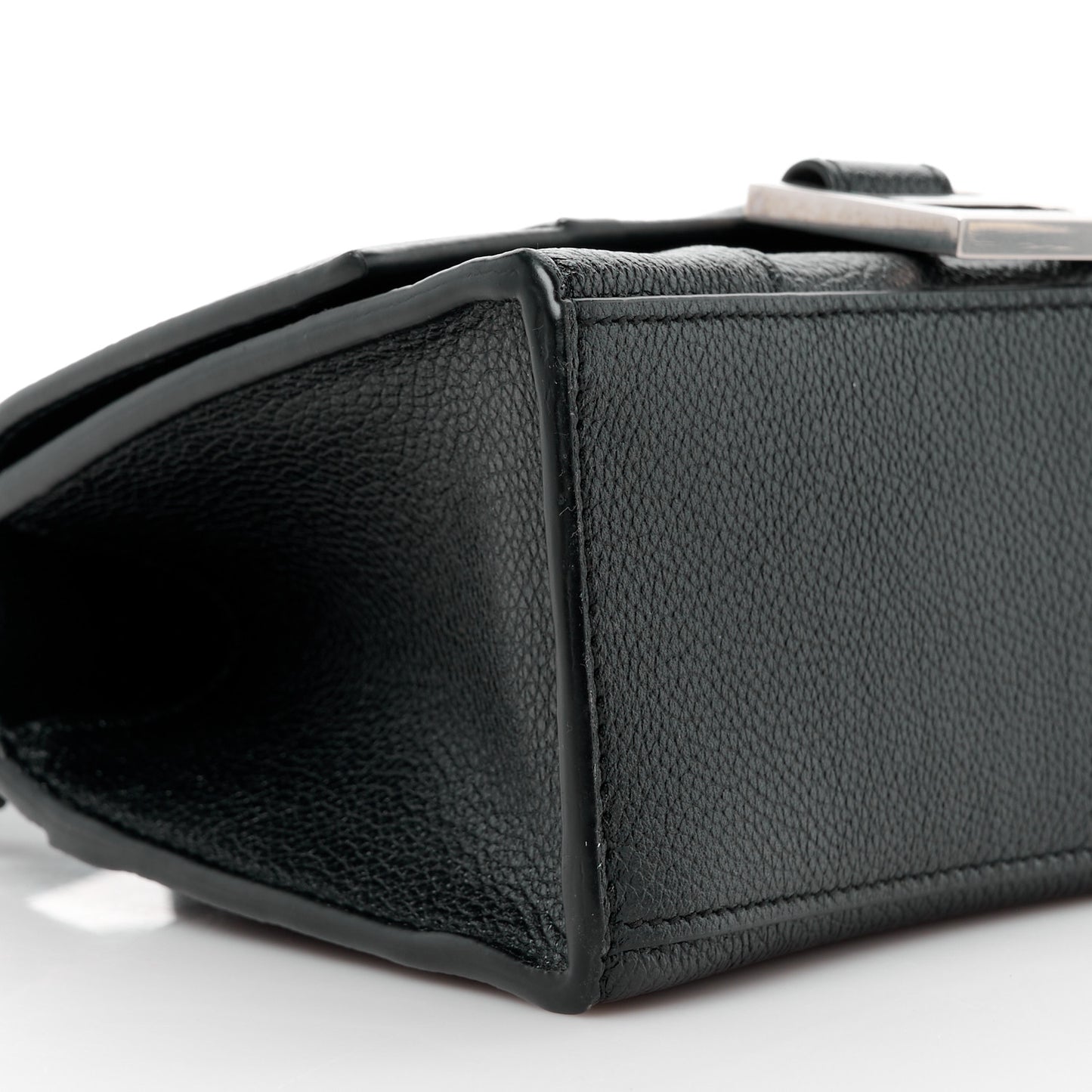 Grained Calfskin Hourglass Top Handle Bag XS Black