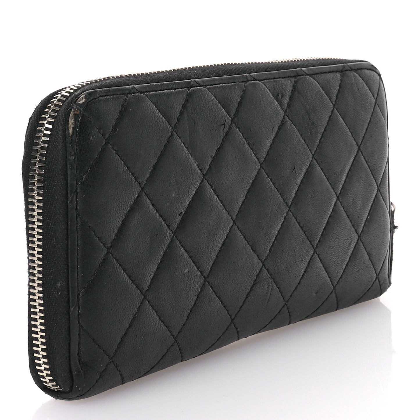Lambskin Quilted Large Gusset Zip Around Wallet Black