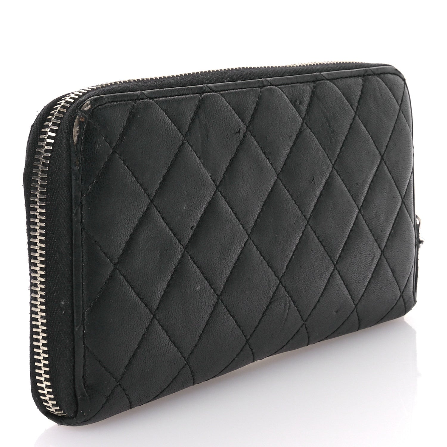 Chanel Lambskin Quilted Large Gusset Zip Around Wallet Black 3 of 11