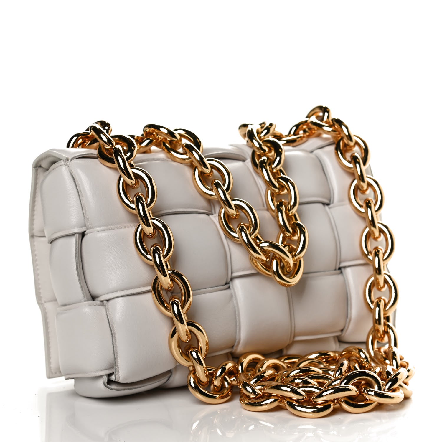Bottega Veneta Lambskin Maxi Intreccio Padded Chain Cassette Crossbody Bag White 3 of 12