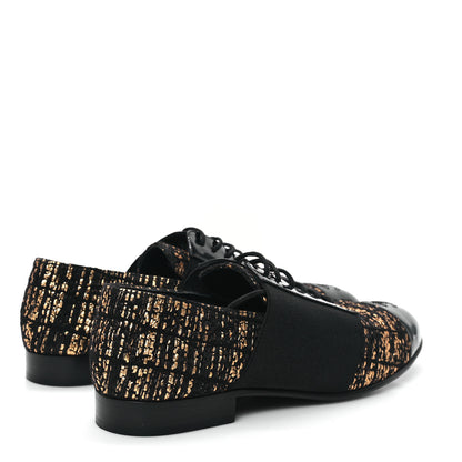 Chanel Tweed Patent CC Womens Lace Up Oxfords 39.5 Black Gold 4 of 8