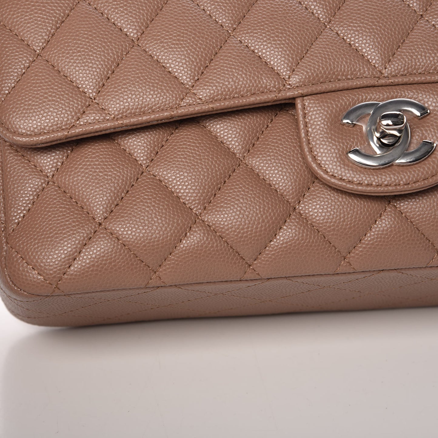 Caviar Quilted Medium Double Flap Dark Beige