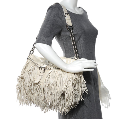 Prada Vitello Shine Fringe Studded Flap Hobo Talco 2 of 8