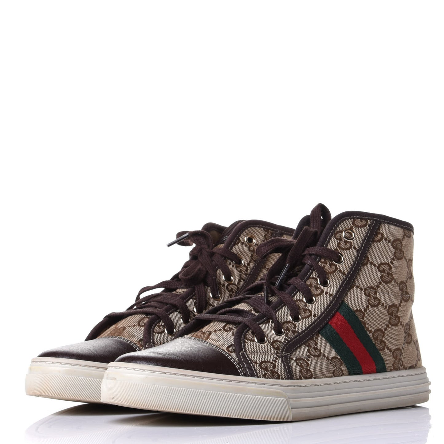 GG Monogram Web Womens High Top Sneakers 38 Brown