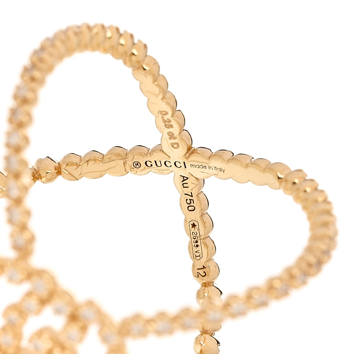 Gucci 18K Yellow Gold Diamond GG Running X Ring 52 6 4 of 5