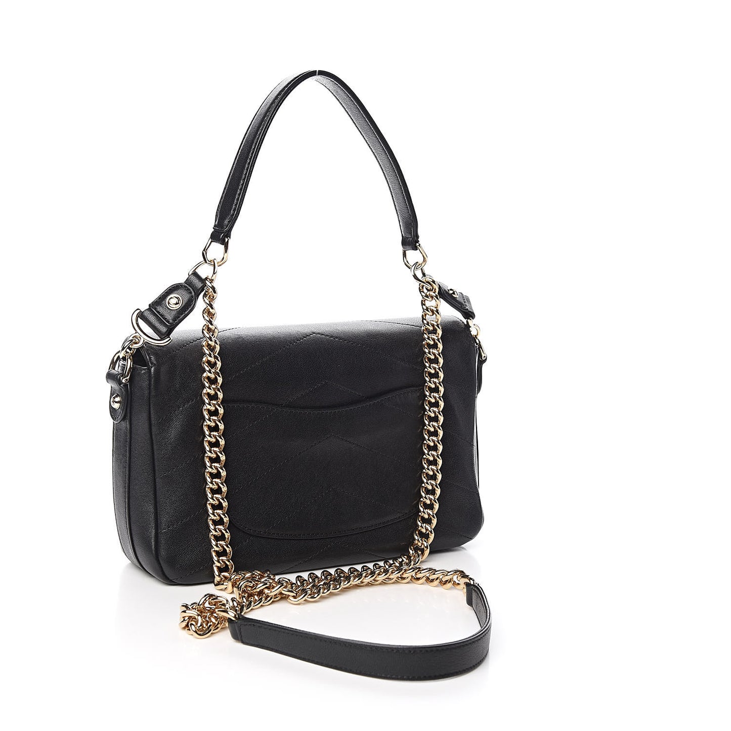 Sheepskin Chevron Quilted Mini Double Chevron Flap Black