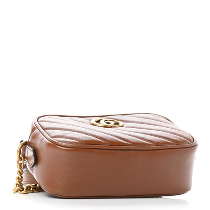 Gucci Glazed Calfskin Matelasse Diagonal Mini GG Marmont Chain Shoulder Bag Cuir 3 of 4