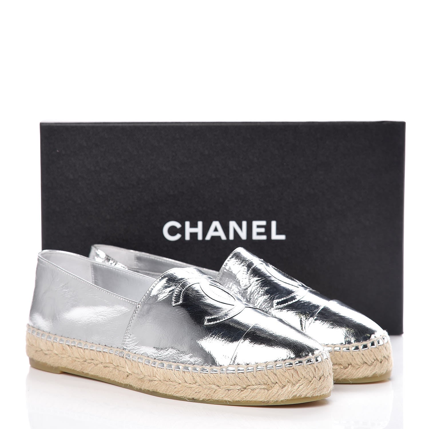 Chanel Laminated Goatskin CC Espadrilles 39 Silver 11 of 11