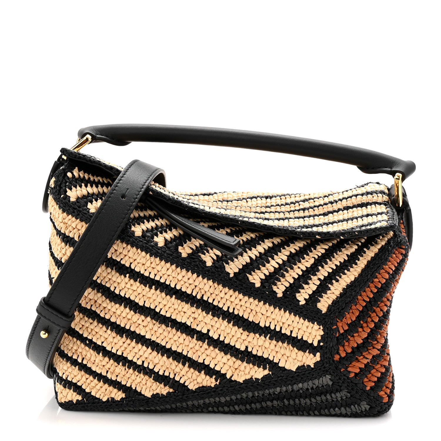 Loewe Raffia Calfskin Small Puzzle Edge Bag Natural Honey Gold 1 of 9