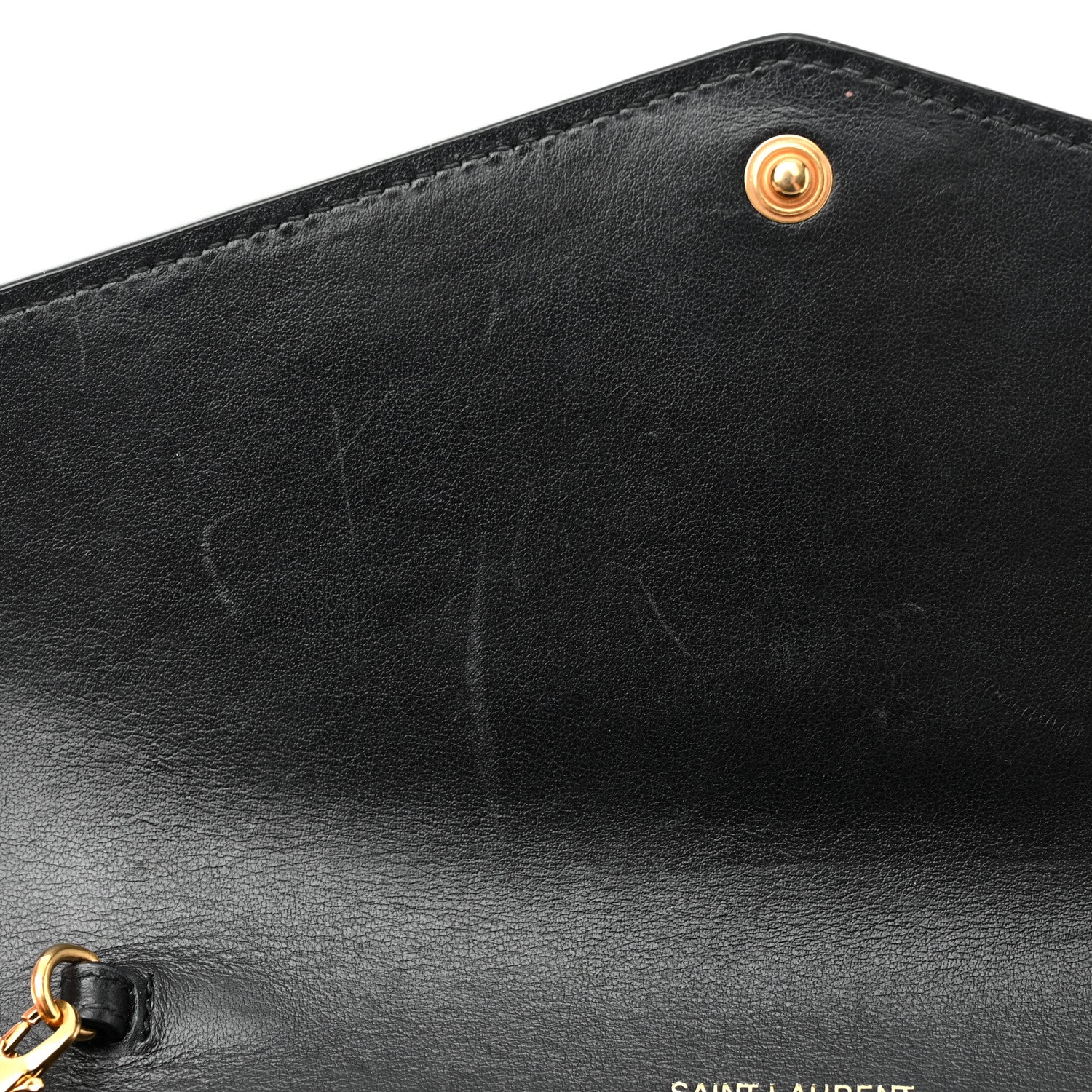 Saint Laurent Calfskin Crocodile Embossed Monogram Uptown Chain Wallet Black 8 of 10