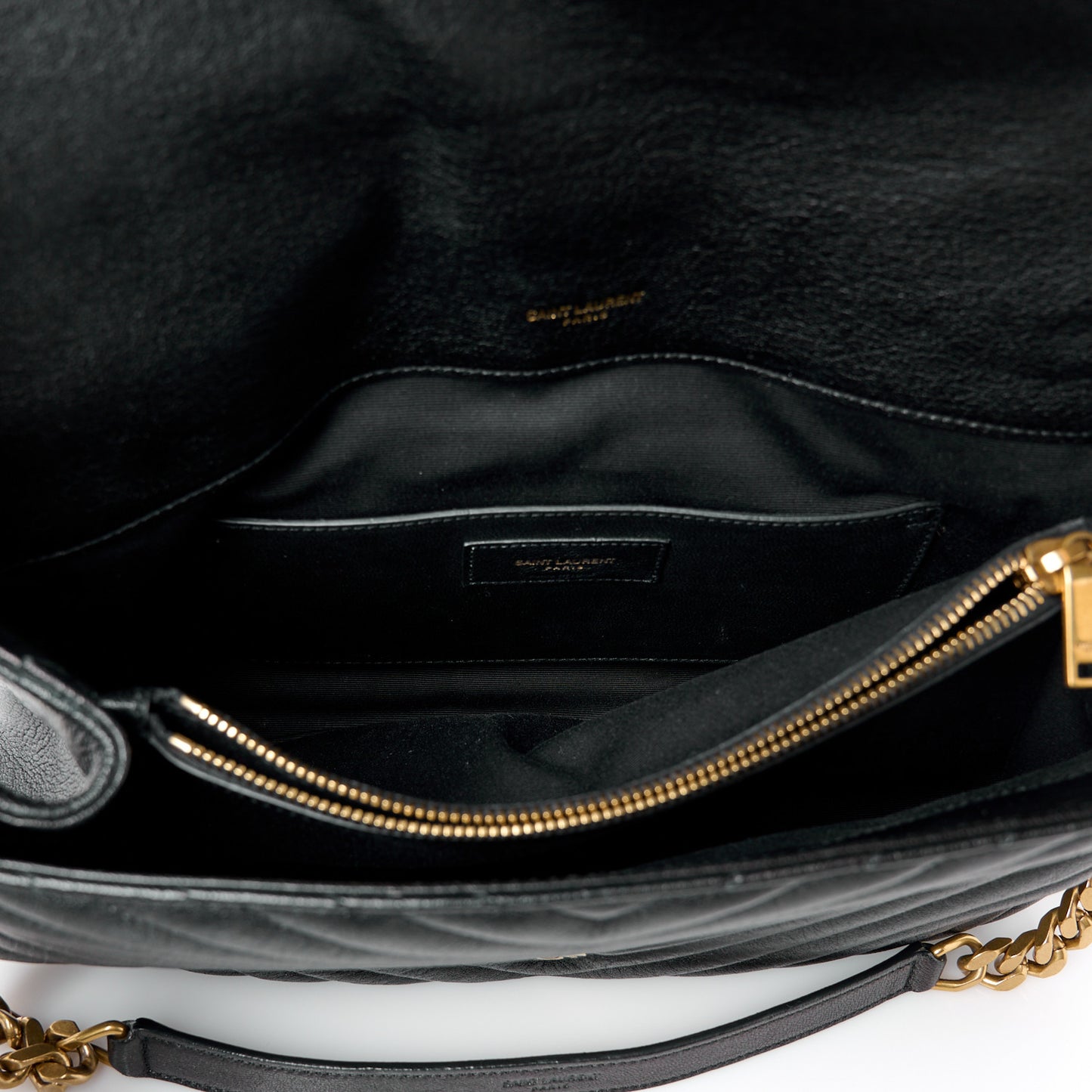 Sheepskin Matelasse Chevron Monogram Large College Bag Black