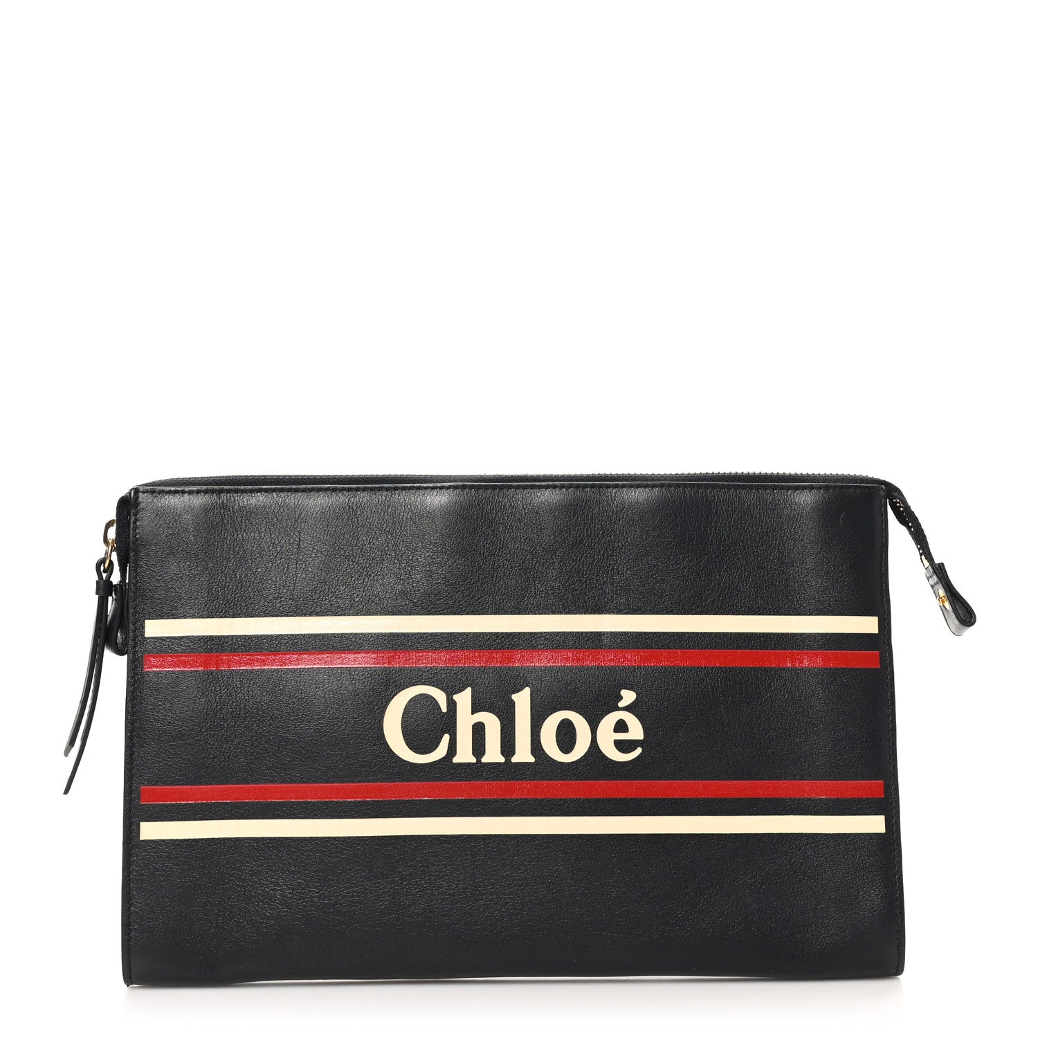 Chloe Calfskin Stripe Flat Pouch Clutch Black 1 of 9