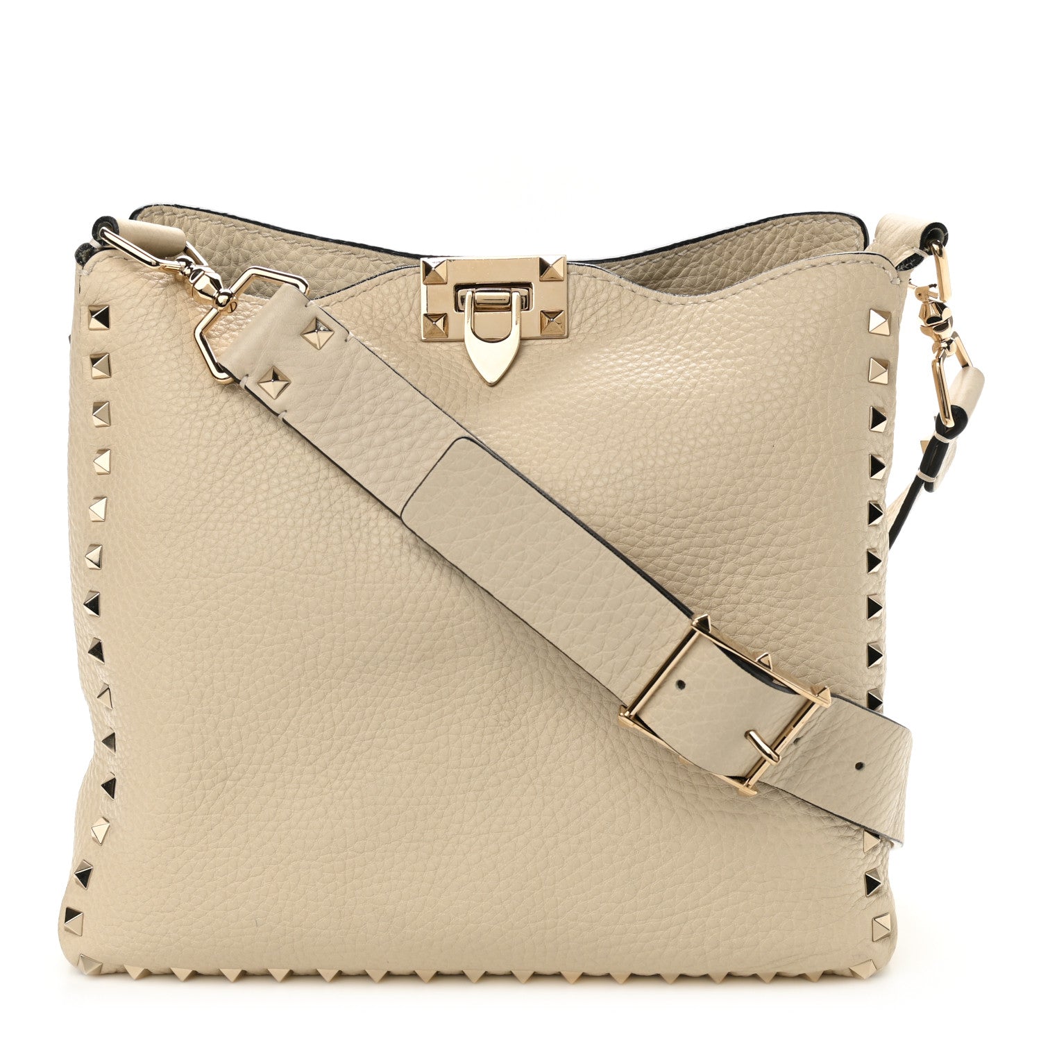 Valentino Garavani Pebbled Calfskin Small Rockstud Flip-Lock Messenger Bag Light Ivory 1 of 15