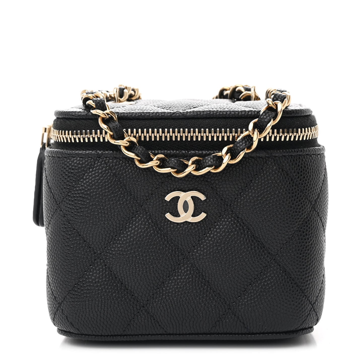 Caviar Quilted Mini Vanity Case With Chain Black