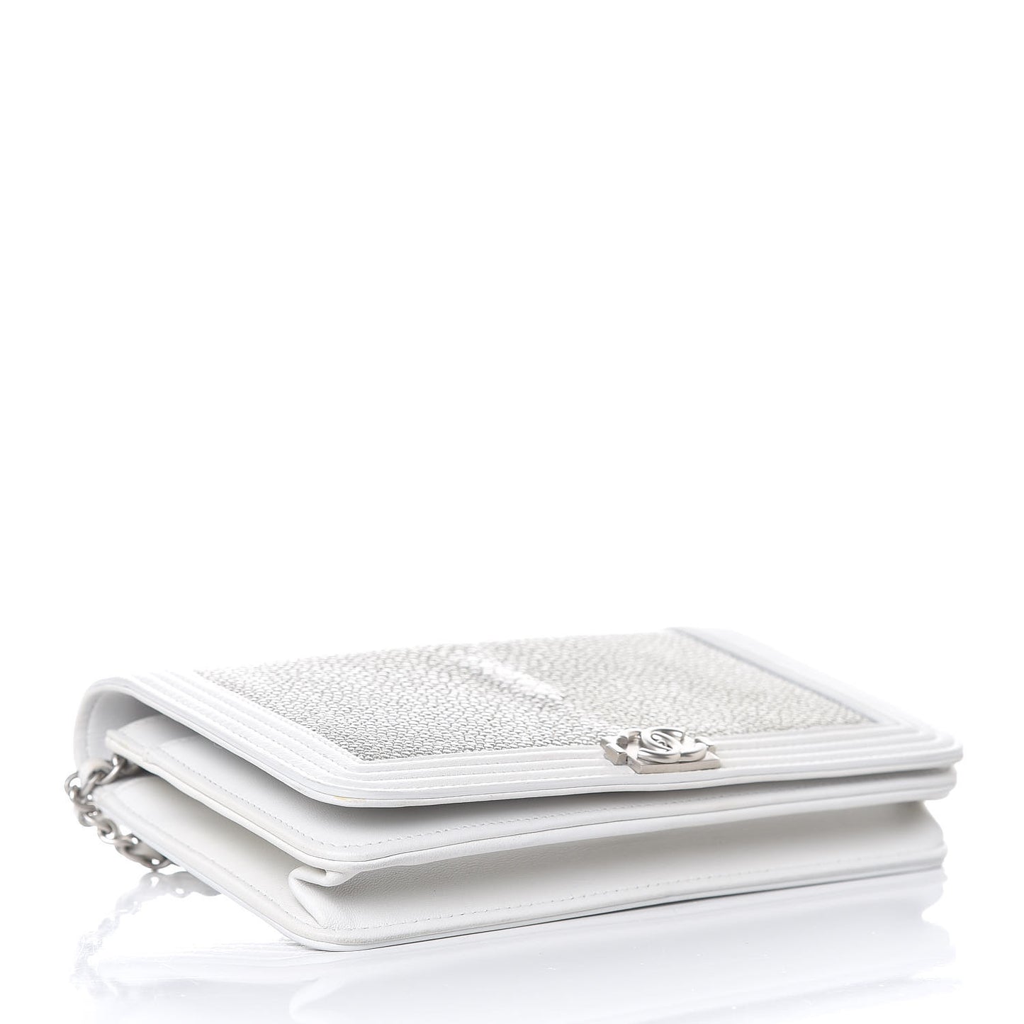 Metallic Galuchat Stingray Lambskin Boy Wallet On Chain WOC Silver
