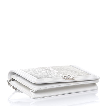 Chanel Metallic Galuchat Stingray Lambskin Boy Wallet On Chain WOC Silver 4 of 12