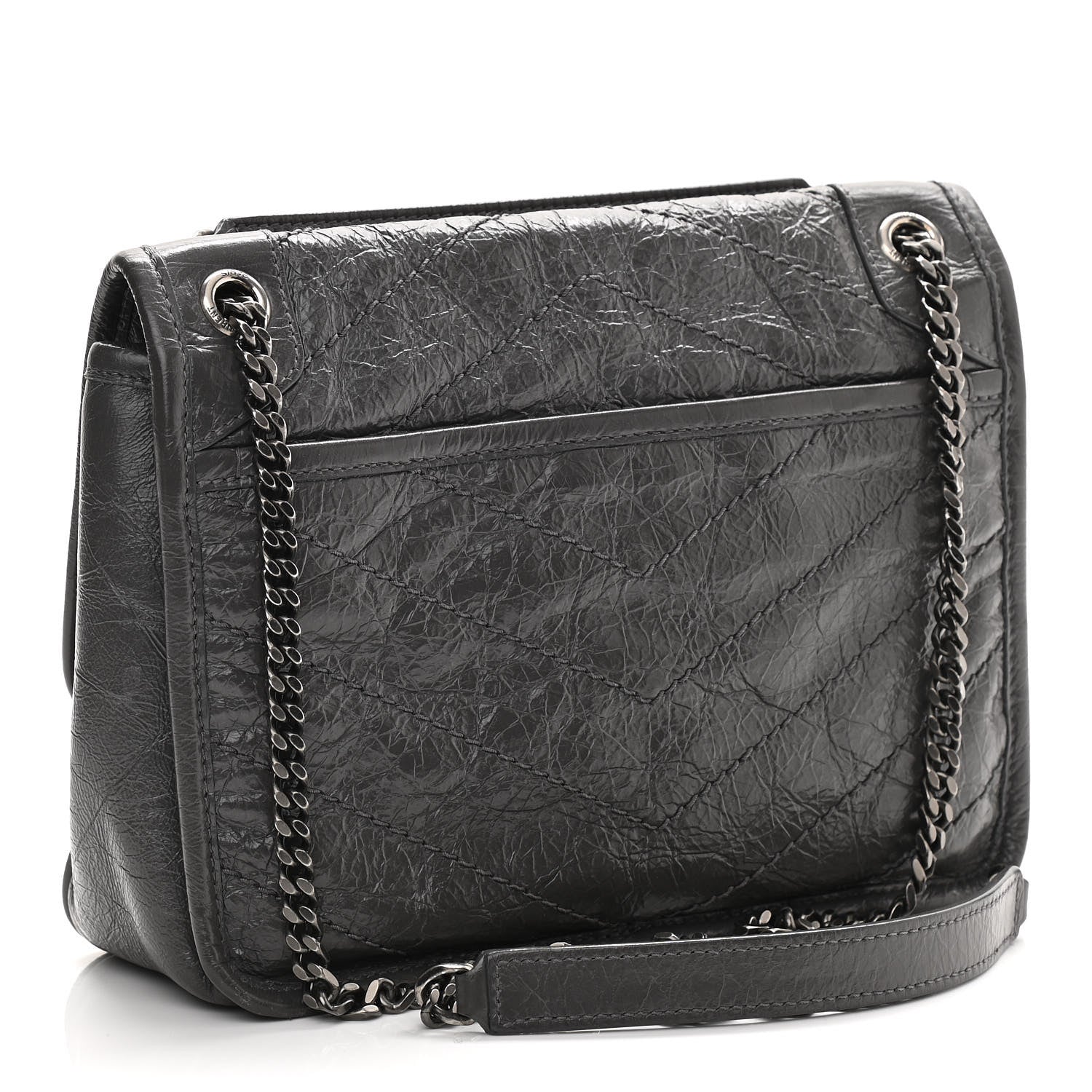 Saint Laurent Crinkled Calfskin Matelasse Monogram Baby Niki Chain Satchel Storm 3 of 11
