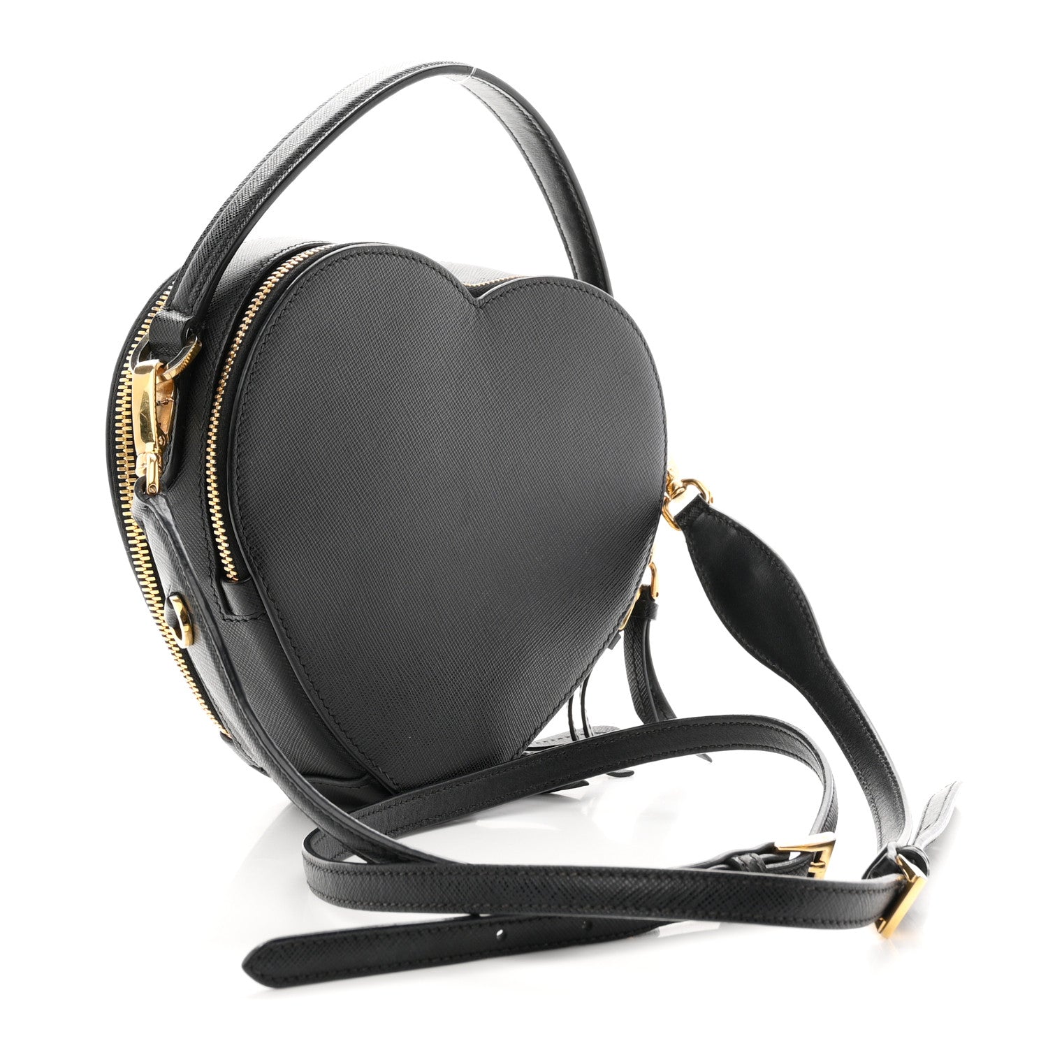 Prada Saffiano Lux Odette Heart Crossbody Black 3 of 9