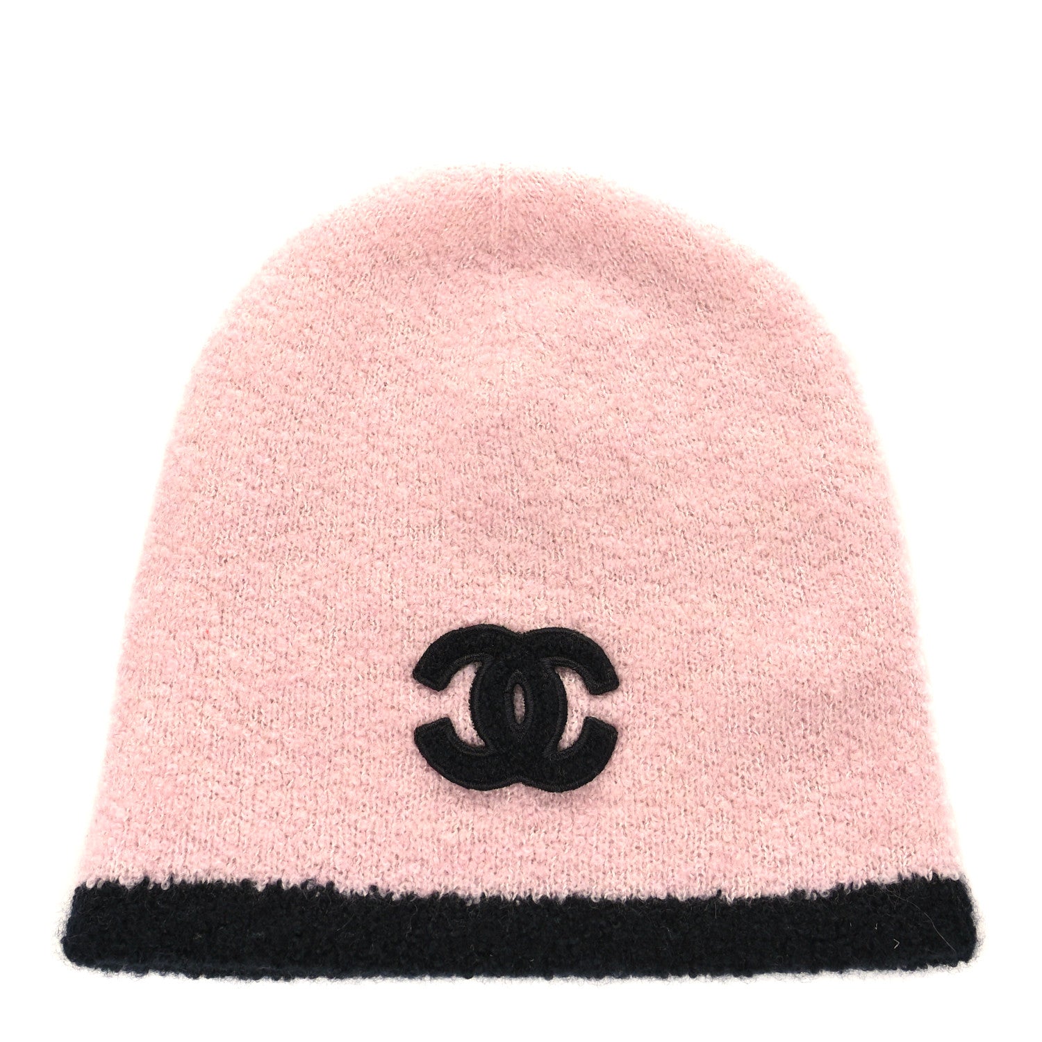 Chanel Cashmere Silk CC Beanie Hat Pink Black 1 of 5