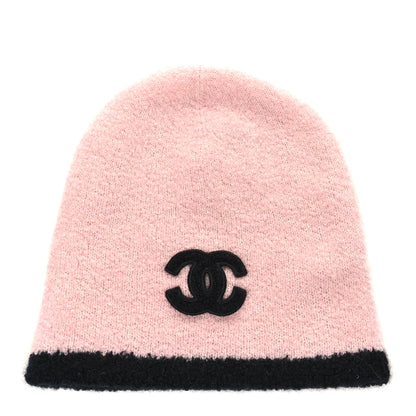 Chanel Cashmere Silk CC Beanie Hat Pink Black 1 of 5