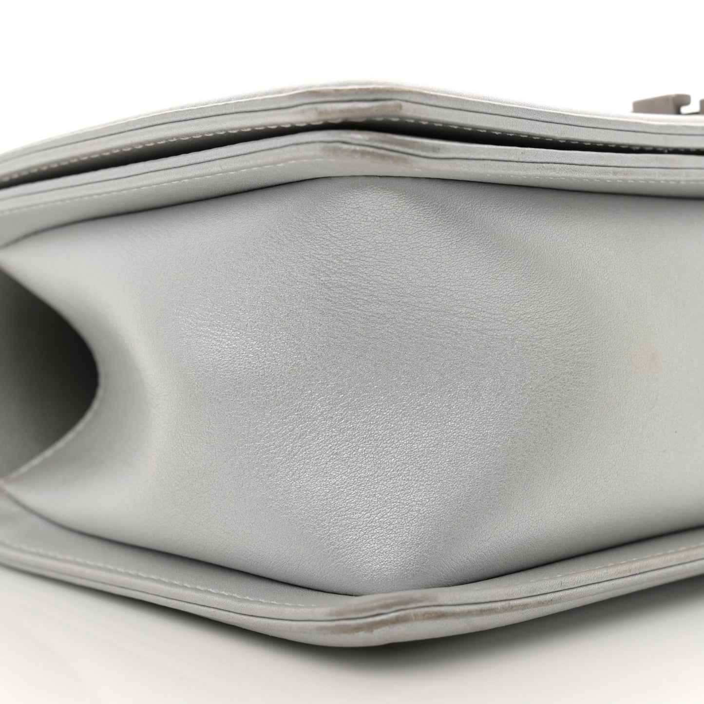 Metallic Lambskin Quilted Medium Boy Flap Silver