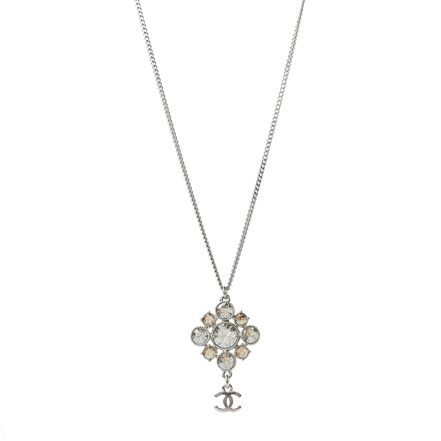Crystal CC Drop Pendant Necklace Silver