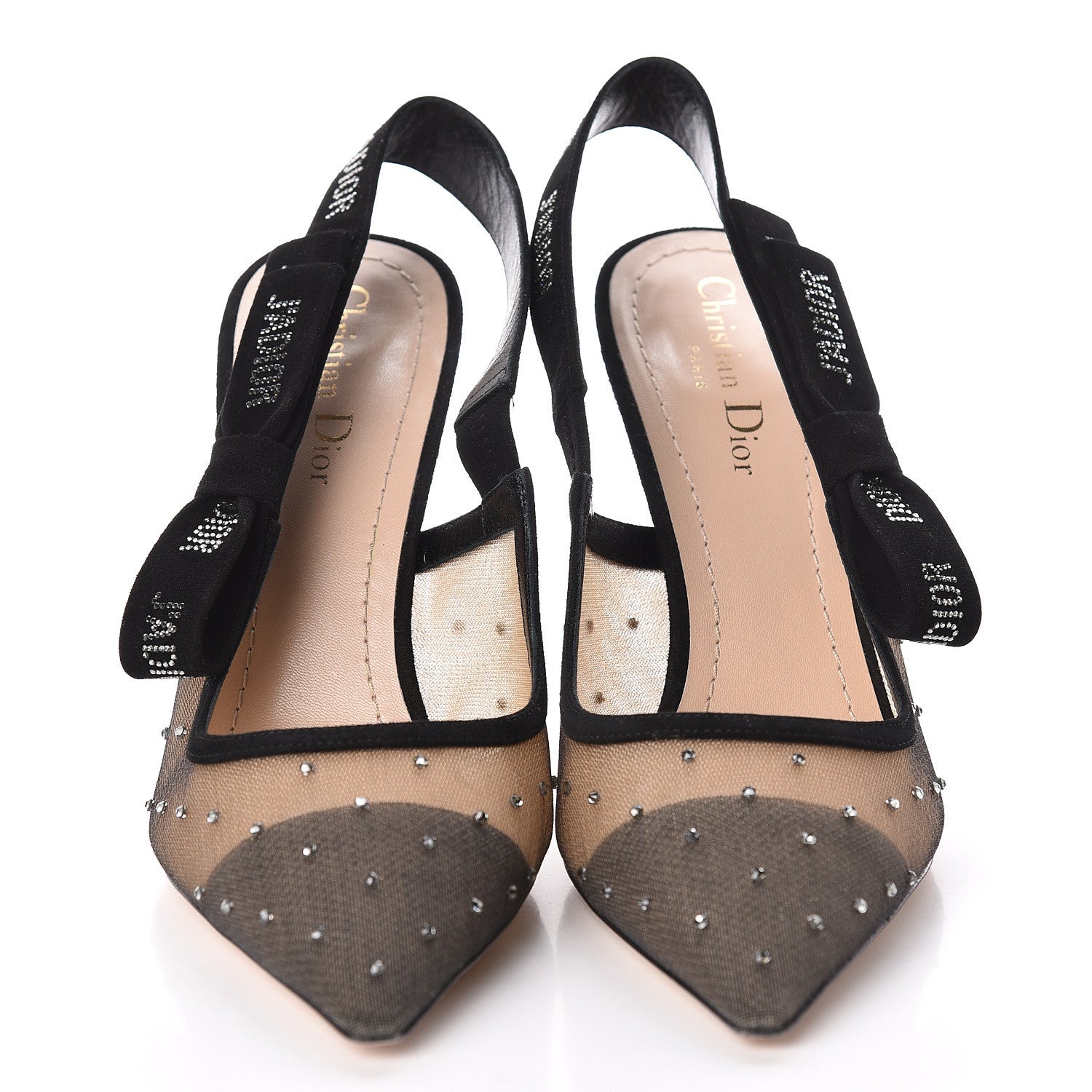 Christian Dior Mesh Suede Crystal J'Adior Slingback 100mm Pumps 39.5 Black 2 of 7