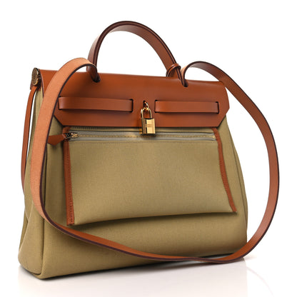 Hermes Military Toile Vache Hunter Herbag Zip Retourne 31 PM Poussiere Fauve 4 of 12