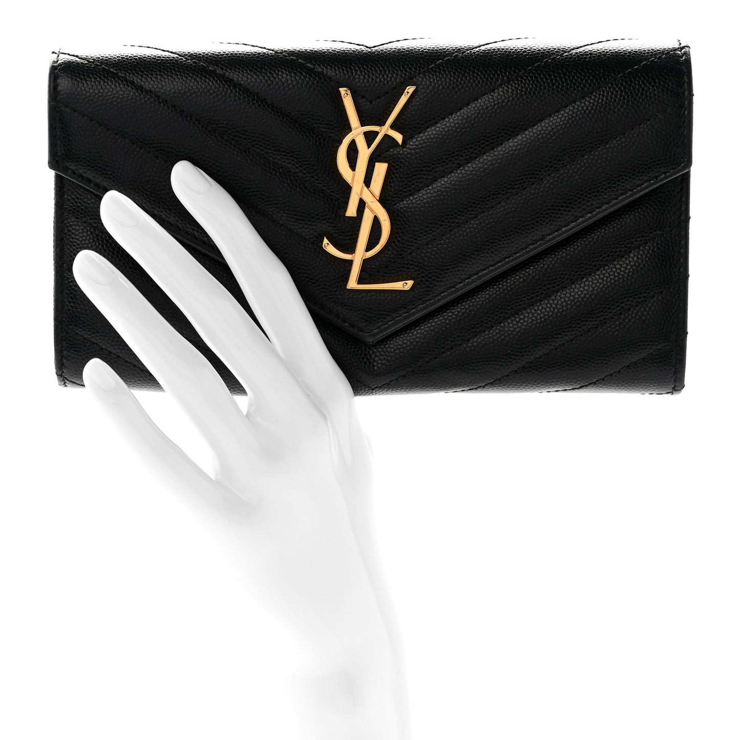 Grain De Poudre Matelasse Chevron Monogram Flap Wallet Black