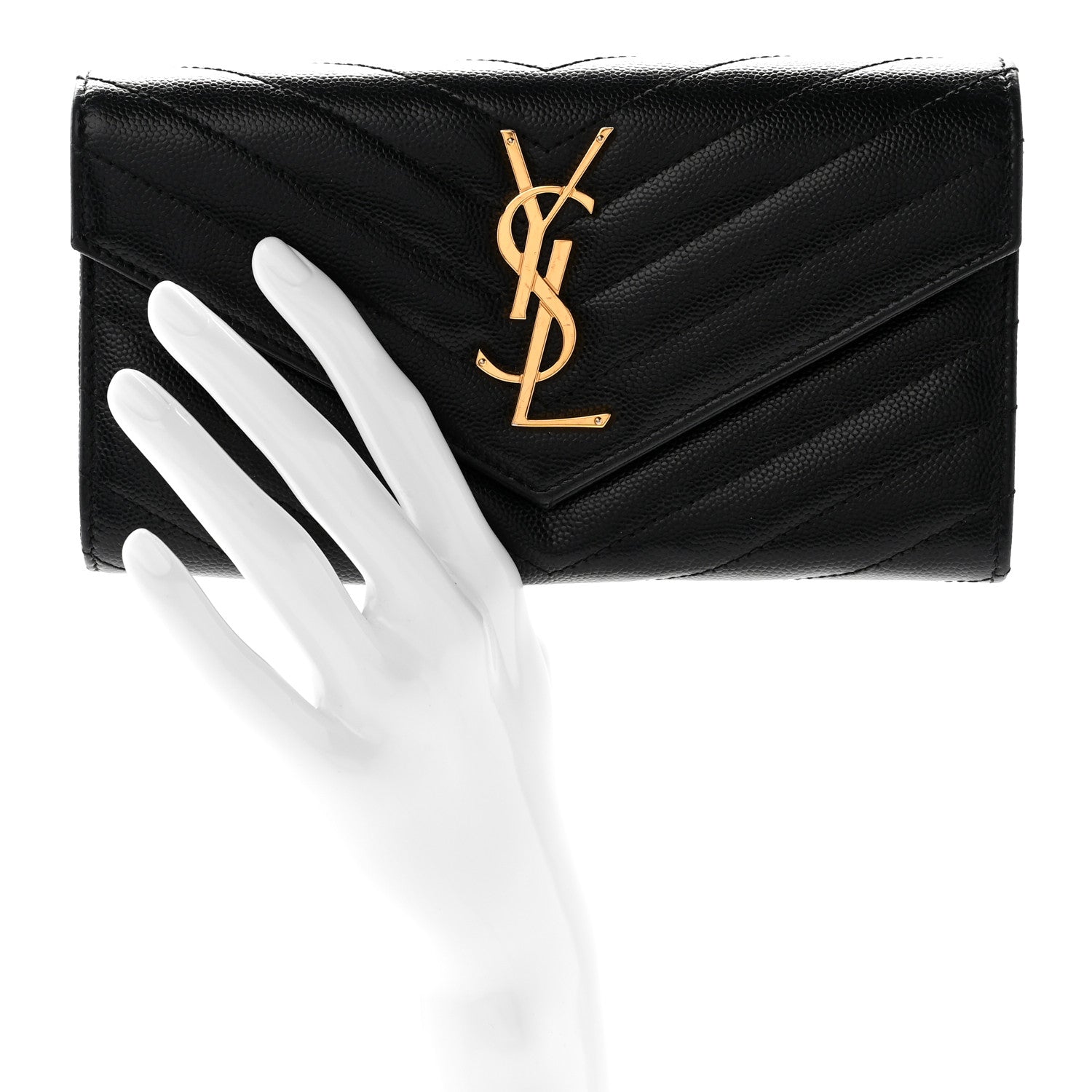 Saint Laurent Grain De Poudre Matelasse Chevron Monogram Flap Wallet Black 2 of 9