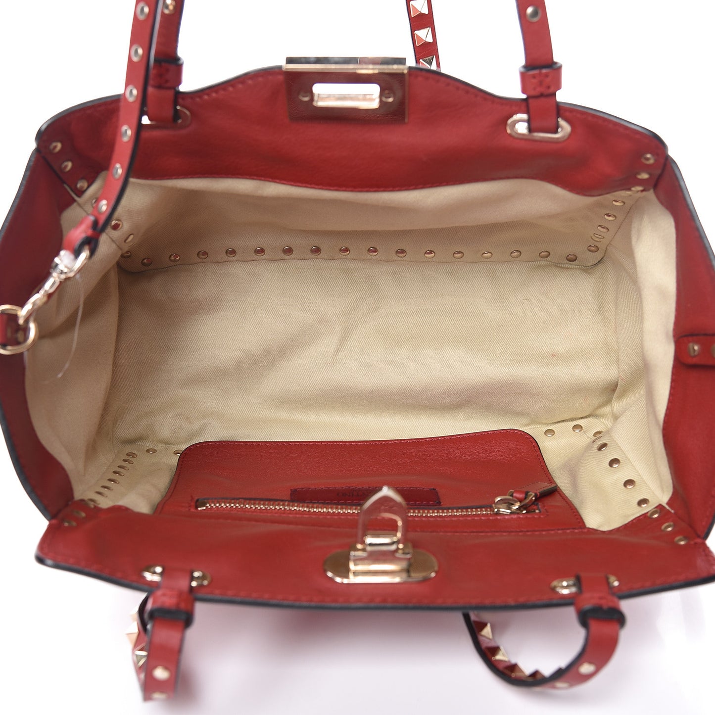 Vitello Small Rockstud Tote Rosso Valentino