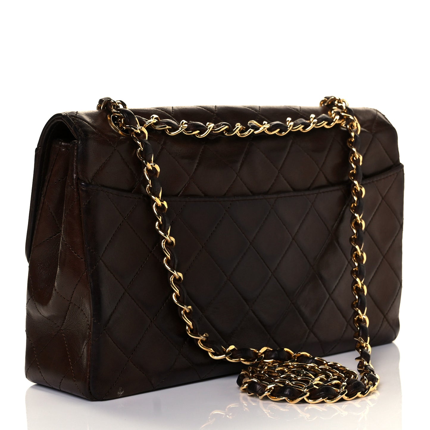 Lambskin Quilted Small Single Flap Brown